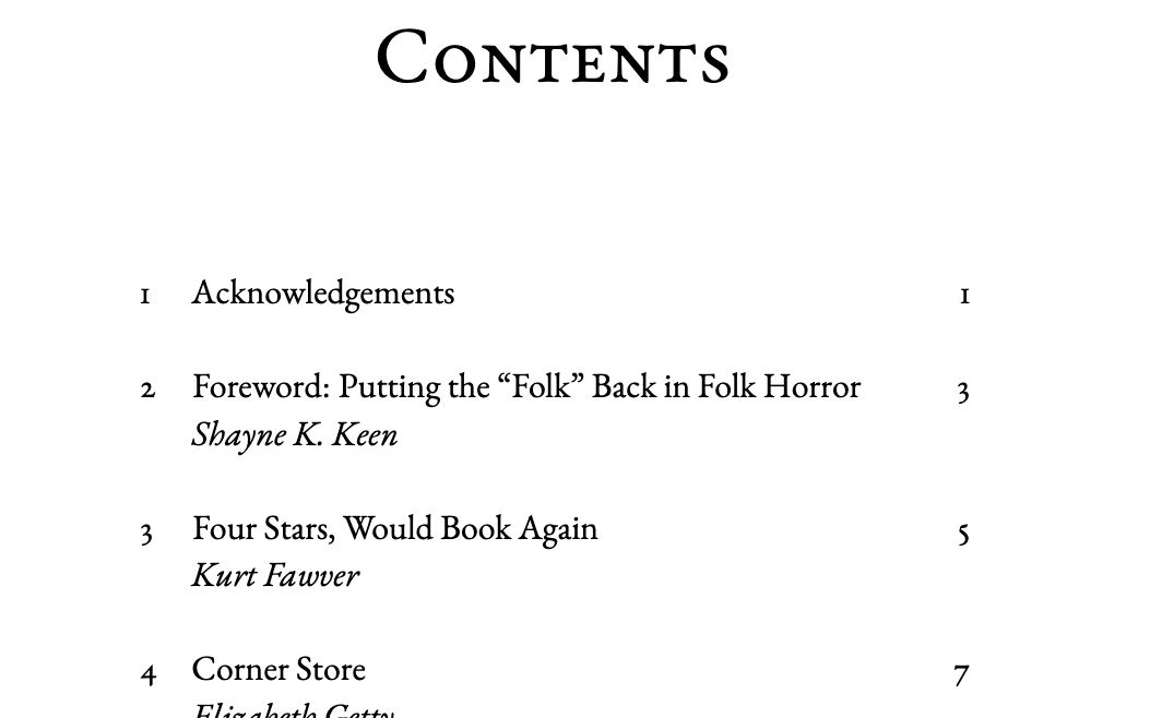 Table of Contents for WFQ: Folk Horror